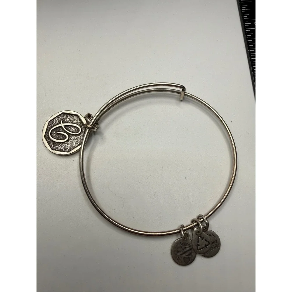 Alex and Ani Initial G Charm Bangle Bracelet‎ Rafaelian Silver Finish Expandable